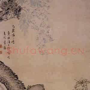 1745年 汪士慎《松藤萱石图》国画花鸟写意作品图片鉴赏