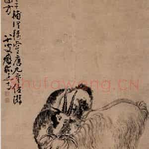清代 黄慎《双羊图》国画花鸟写意作品图片鉴赏
