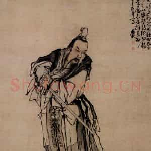 清代 黄慎《隽不疑试剑图》国画人物写意作品图片鉴赏