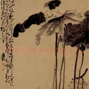 清代 黄慎《荷雁图》国画花鸟写意作品图片鉴赏