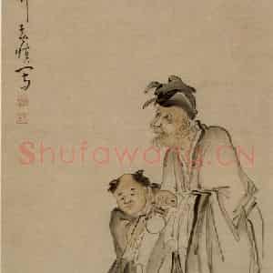 清代 黄慎《盲叟图》国画人物写意作品图片鉴赏