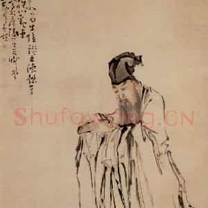 清代 黄慎《东坡玩砚图》国画人物写意作品图片鉴赏
