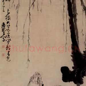 清代 黄慎《柳塘双鹭图》国画花鸟写意作品图片鉴赏