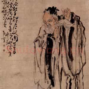 清代 黄慎《老叟击磐图》国画人物写意作品图片鉴赏