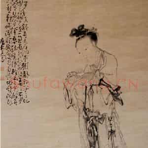 清代 黄慎《鸳鸯仕女图》国画人物写意作品图片鉴赏