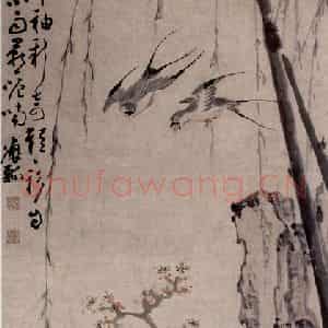 清代 黄慎《杏花柳燕图》国画花鸟写意作品图片鉴赏