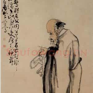 清代 黄慎《击磐图》国画人物写意作品图片鉴赏