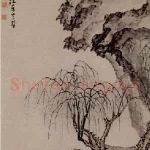 清代 黄慎《春江垂钓图》国画山水写意作品图片鉴赏