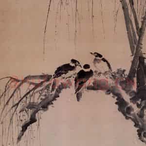 清代 黄慎《柳鸦图》国画花鸟写意作品图片鉴赏