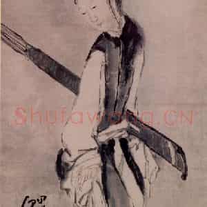 清代 黄慎《携琴仕女图》国画人物写意作品图片鉴赏