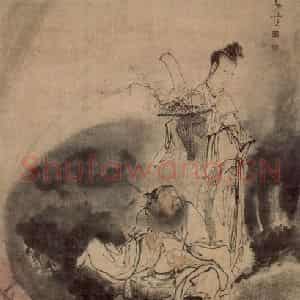 清代 黄慎《探珠图》国画综合写意作品图片鉴赏