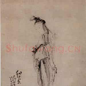 清代 黄慎《纫兰图》国画人物写意作品图片鉴赏