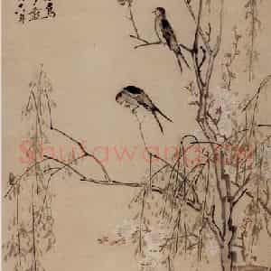 清代 李鳝《桃花柳燕》国画花鸟作品图片鉴赏