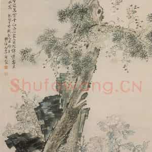 清代 李鳝《古松牡丹》国画花鸟作品图片鉴赏