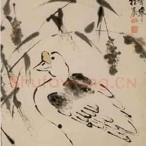 清代 李鳝《指墨芦鹅图》国画花鸟作品图片鉴赏
