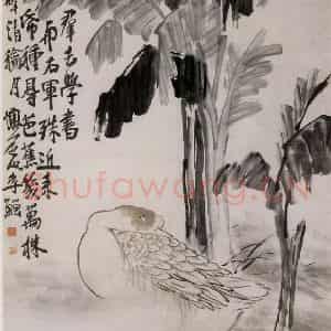 清代 李鳝《芭蕉独鹅图》国画花鸟作品图片鉴赏