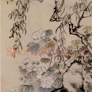 清代 李鳝《芙蓉杨柳》国画花鸟作品图片鉴赏