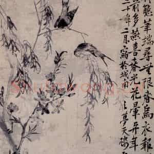 清代 李鳝《桃柳双燕》国画花鸟作品图片鉴赏
