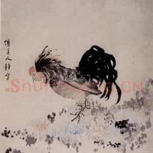 清代 李鳝《雄鸡图》国画花鸟作品图片鉴赏