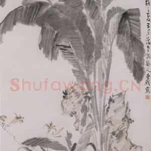 清代 李鳝《蕉石萱花图》国画花鸟作品图片鉴赏