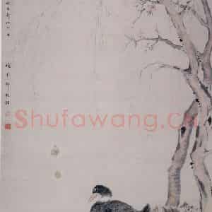 清代 华岩《桃柳双鸭图》国画花鸟作品图片鉴赏