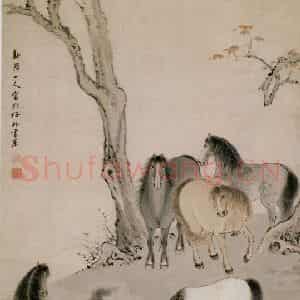 清代 华岩《五马图》国画综合作品图片鉴赏