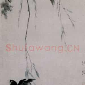 清代 华岩《柳禽图》国画花鸟作品图片鉴赏