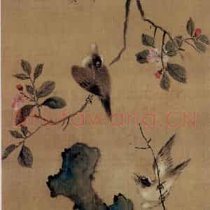 清代 华岩《海棠白头图》国画花鸟作品图片鉴赏