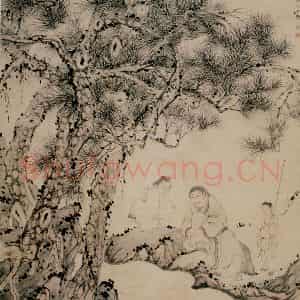 清代 华岩《松下观流图》国画综合作品图片鉴赏