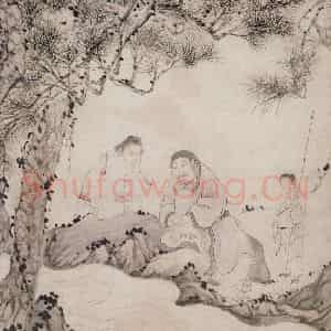 清代 华岩《松下观流图》国画综合作品图片鉴赏
