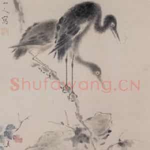 清代 华岩《秋枝双鹭图》国画花鸟作品图片鉴赏