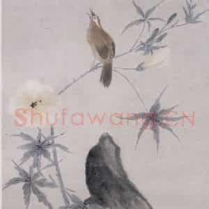 清代 华岩《葵石画眉图》国画花鸟作品图片鉴赏