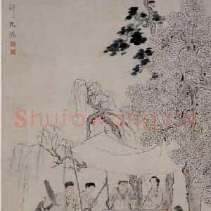 清代 华岩《鼓人说书图》国画人物作品图片鉴赏