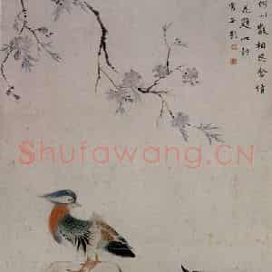 清代 华岩《桃花鸳鸯图》国画花鸟作品图片鉴赏
