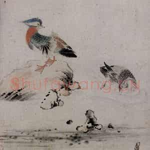 清代 华岩《桃花鸳鸯图》国画花鸟作品图片鉴赏