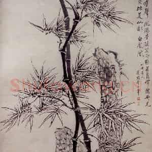清代 罗聘《双钩竹石图》国画花鸟作品图片鉴赏