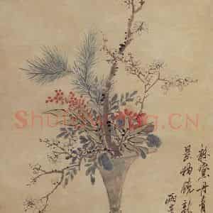 清代 罗聘《岁朝春瑞图》国画花鸟作品图片鉴赏