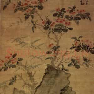 明代 陈淳《山茶竹石图》国画花鸟作品图片鉴赏