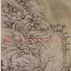 1530年 文征明《古木苍烟图》国画山水写意作品图片鉴赏