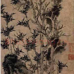 1531年 文征明《双柯石竹图》国画山水写意作品图片鉴赏