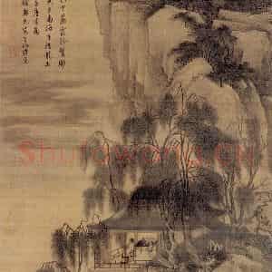 约正德年间47岁左右 唐寅《落霞孤鹜图》国画山水写意作品图片鉴赏