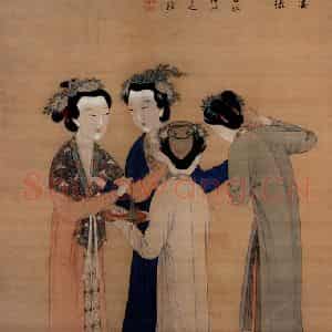唐寅《王蜀宫妓图》国画人物工笔作品图片鉴赏