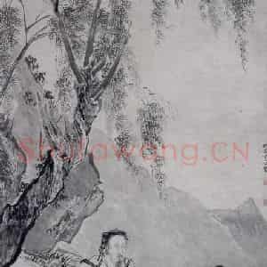 仇英《柳下眠琴图》国画综合写意作品图片鉴赏