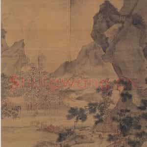 仇英《松溪横笛图》国画山水写意作品图片鉴赏