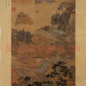 仇英《桃村草堂图》国画山水写意作品图片鉴赏
