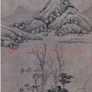 1473年 沈周《仿倪山水图》国画山水写意作品图片鉴赏