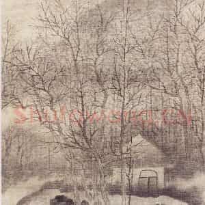明代末 龚贤《寒林古屋图》国画山水作品图片鉴赏