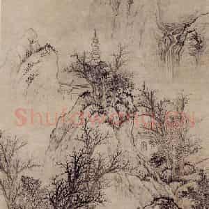 明末清初 樊圻《秋山萧寺图》国画山水作品图片鉴赏