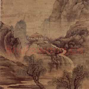 1694年 樊圻《春山策杖图》国画山水作品图片鉴赏