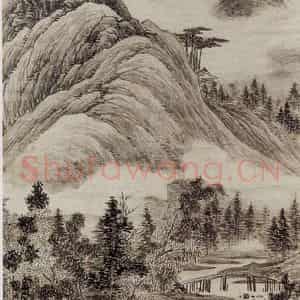 1661年 邹喆《云峦水村图》国画山水作品图片鉴赏